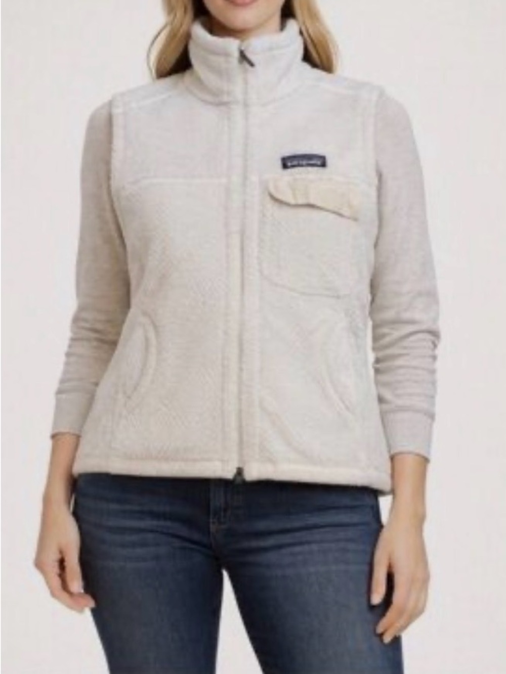 Patagonia Cream Fleece Vest with Zip and Chest Pocket